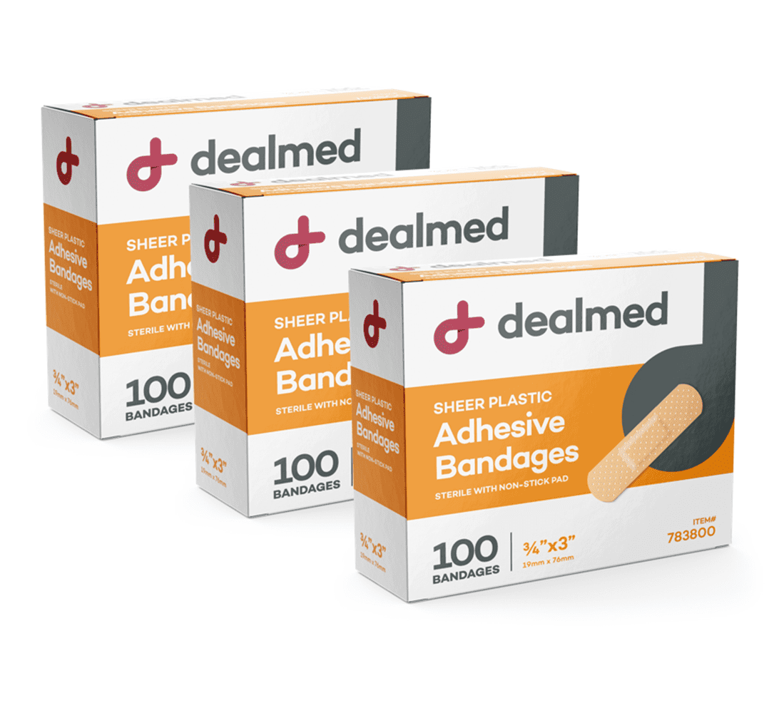 Dealmed 3" x 3/4" Sheer Plastic Flexible Adhesive Bandages NonStick Pad, Latex Free, Wound