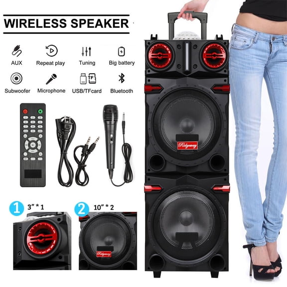 9000W Dual 10" Subwoofer Bluetooth Speaker Rechargable w/LED DJ FM Party Karaok