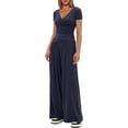 thumbnail image 3 of Scacto Women 2 Piece Outfit Sets, Short Sleeve V-Neck Ruched Top & Wide Leg Pants, Casual Daily Wear Gym Sweatsuit, 3 of 5