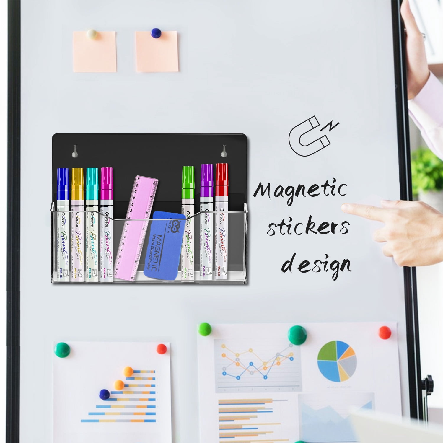 2Pack Magnetic File Organizer - Clear Acrylic Hanging Wall File Holder, Wall Mount Folder Mail Document Magazine Holder for Office, Fridge, Whiteboard, Black Back