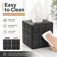 thumbnail image 5 of ABCISI Tissue Box Cover, Square Faux Leather Quilted Tissue Holder with Bottom Opening for Standard Cube Tissue Boxes, Bathroom, Bedroom, Office and Vanity, 5.1 Inch, Black, 5 of 7