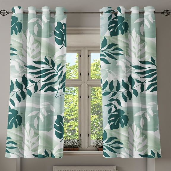 Ambesonne Leafy Silhouettes Grommet Curtain, Leaves Exotics, 50"x60", Dark Teal White