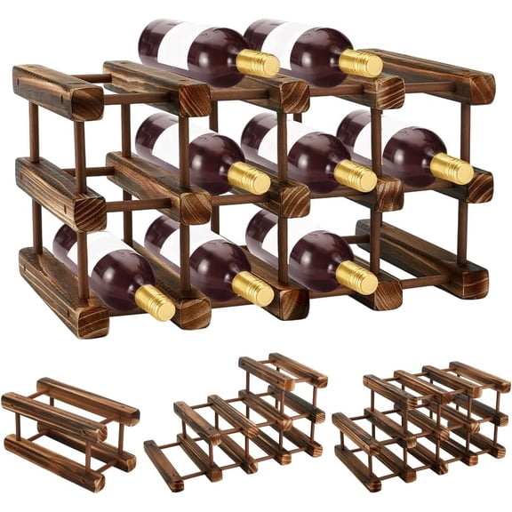Wooden Wine Rack 12 Bottles Stackable Countertop Wine Storage Holder Assembly Bottle Holder