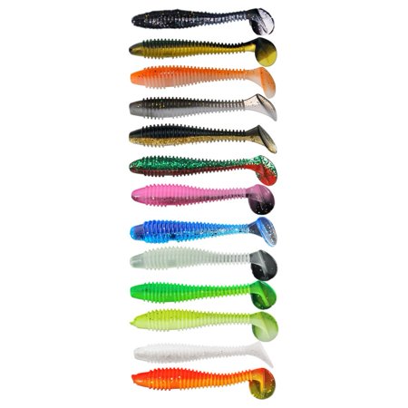 100pcs Two-color Soft Lure Ribbed Fishing Bait Worm Paddle Tail Wobbler Swimbait 7cm/2.8g