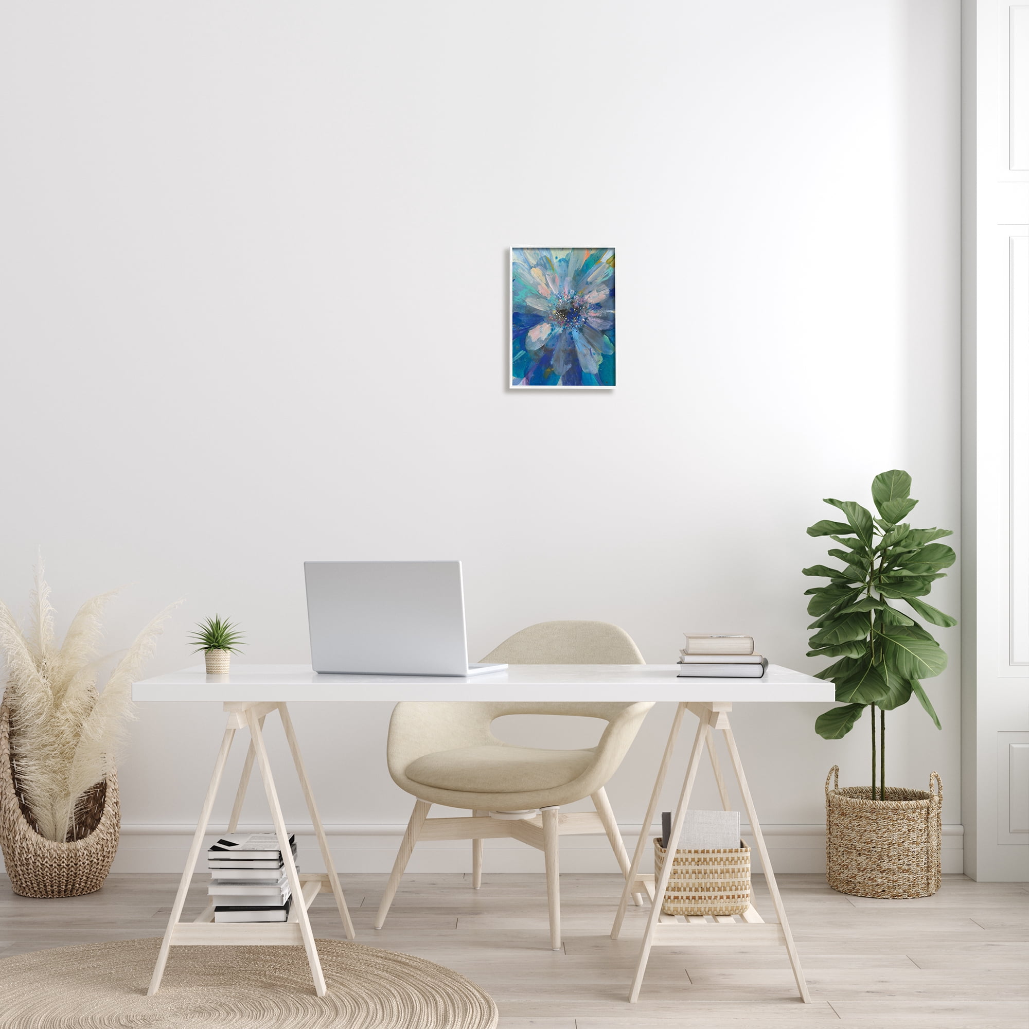 Stupell Industries Abstract Blue Floral Petals Contemporary Flower Splatter Abstract Painting White Framed Art Print Wall Art, 11 x 14