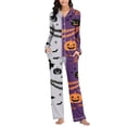 thumbnail image 4 of SAKMAL Womens Pajama Set Fall Halloween Long Sleeve Button Down Pumpkin Bat Print Young Womens 2 Piece Shirt and Long Pants Breathable Sleep Set, 4 of 7