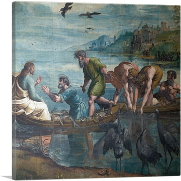 ARTCANVAS The Miraculous Draught of Fishes 1515 Canvas Art Print by Raphael - Size: 18" x 18" (0.75" Deep)