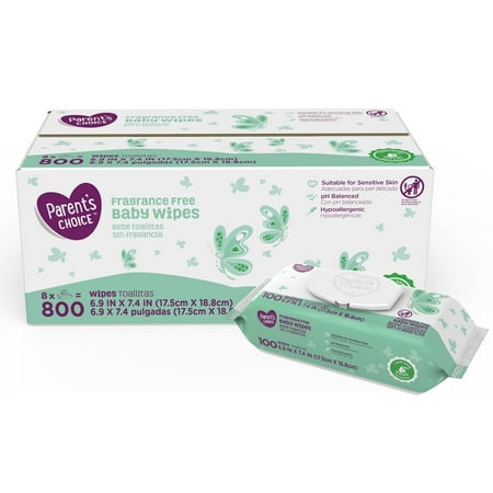 Parent's Choice Fragrance Free Baby Wipes, 8 packs of 100 (800 count