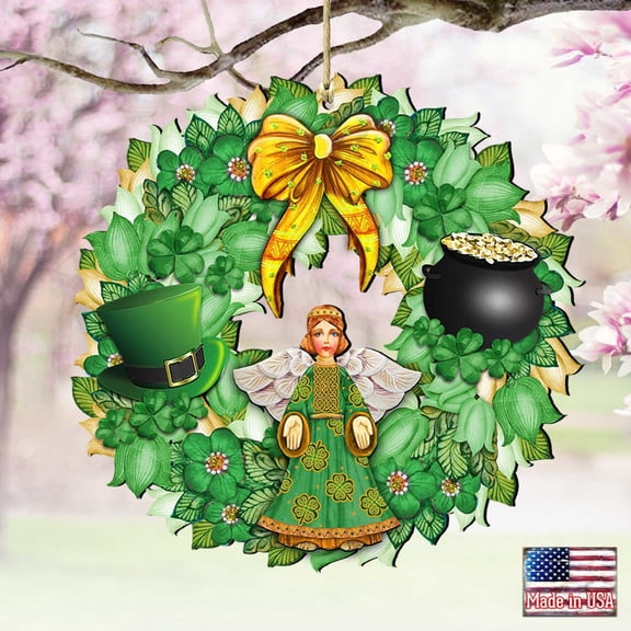 Designocracy Set of 2 St Patrick's Day Wreath Wooden Ornaments by G. DeBrekht