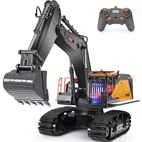 Kidsfaves 1/14 Remote Control Excavator Toy,22 Channel Upgrade Full Functional Construction Vehicles with Metal Shovel and Lights Sounds