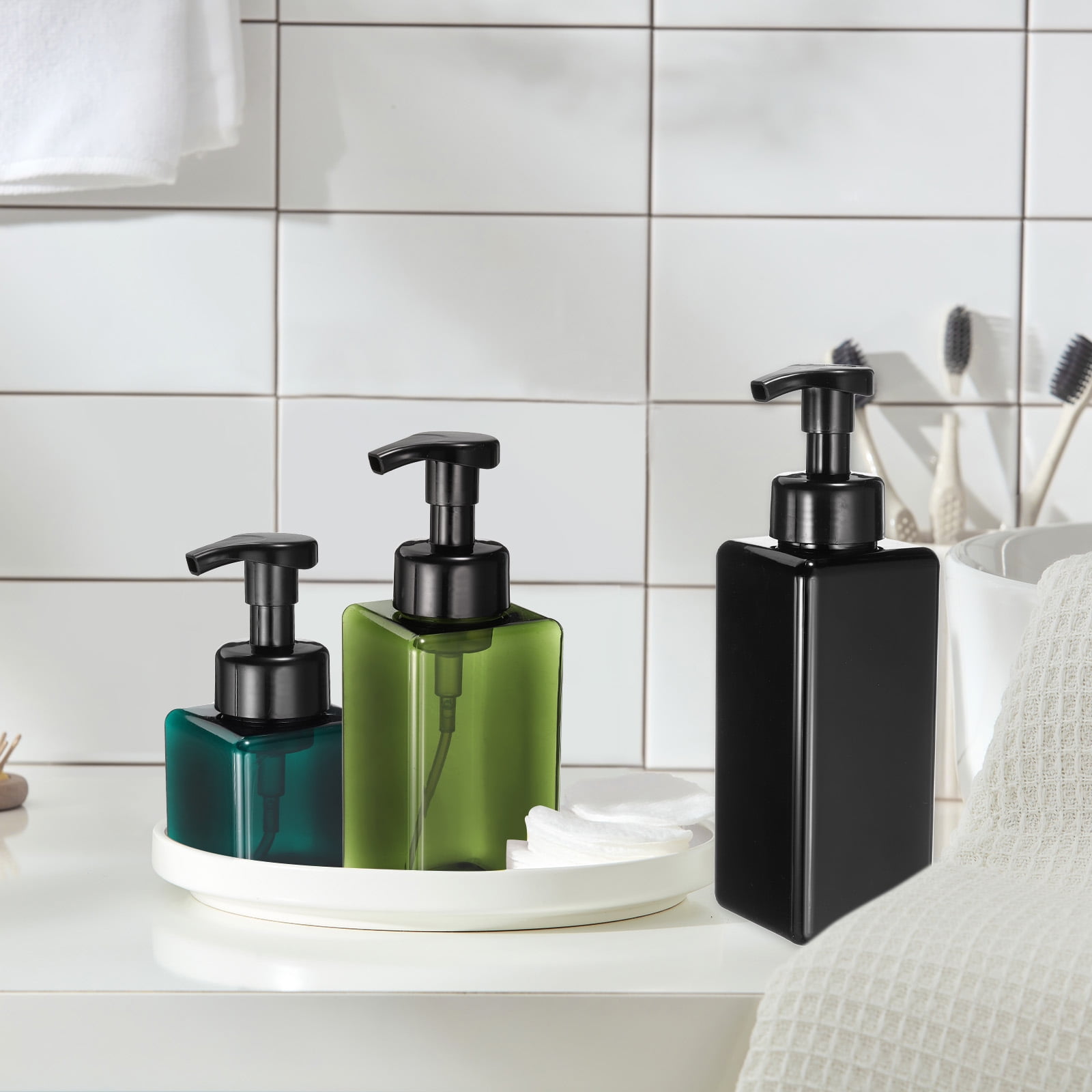2PCS Square Empty Foam Pump Bottle, 650ml Travel Foam Soap Dispenser with Label for Lash Shampoo(9"Brown)