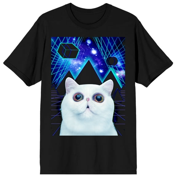 White Cat Geometric Shapes Men's Black T-shirt-Medium
