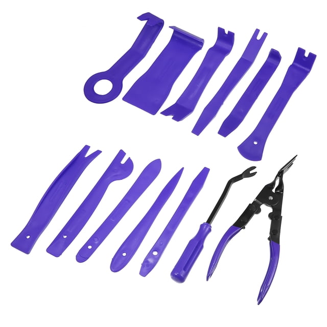 Unique Bargains 13pcs Trim Removal Tool Set for Car Panel Dashboard Audio Radio Tire Valve Repair Blue
