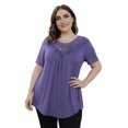 thumbnail image 4 of FOLUNSI Women's Plus Size Summer Tops Short Sleeve Lace Pleated Blouses Tunic Tops M-4XL, 4 of 9