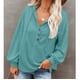 thumbnail image 3 of Top con capucha y mangas largas con cuello en V y botones - Estilo casual de color puro para mujer - Azul verde S, 3 of 6