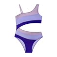 thumbnail image 2 of LIJCC Toddler Girl One-Piece Color-Block Swimsuit – Asymmetrical Strap Design with Cutout Waist Detail, Bold Striped Pattern, Perfect for Beach & Pool Adventures, 2 of 7