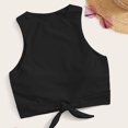 thumbnail image 5 of Women's Solid Tie Front Crop Trendy Cozy Tankini Top Knotted High Neck Sports Bra Padded Swimsuit Bathing Suit Black M, 5 of 5