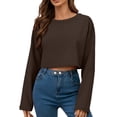thumbnail image 3 of Jinhomg Lightweight Sweatshirt for Women Long Sleeve Cropped Pullover Tops Oversized Crewneck Sweatshirts 2026 Spring Clothes Brown M, 3 of 7
