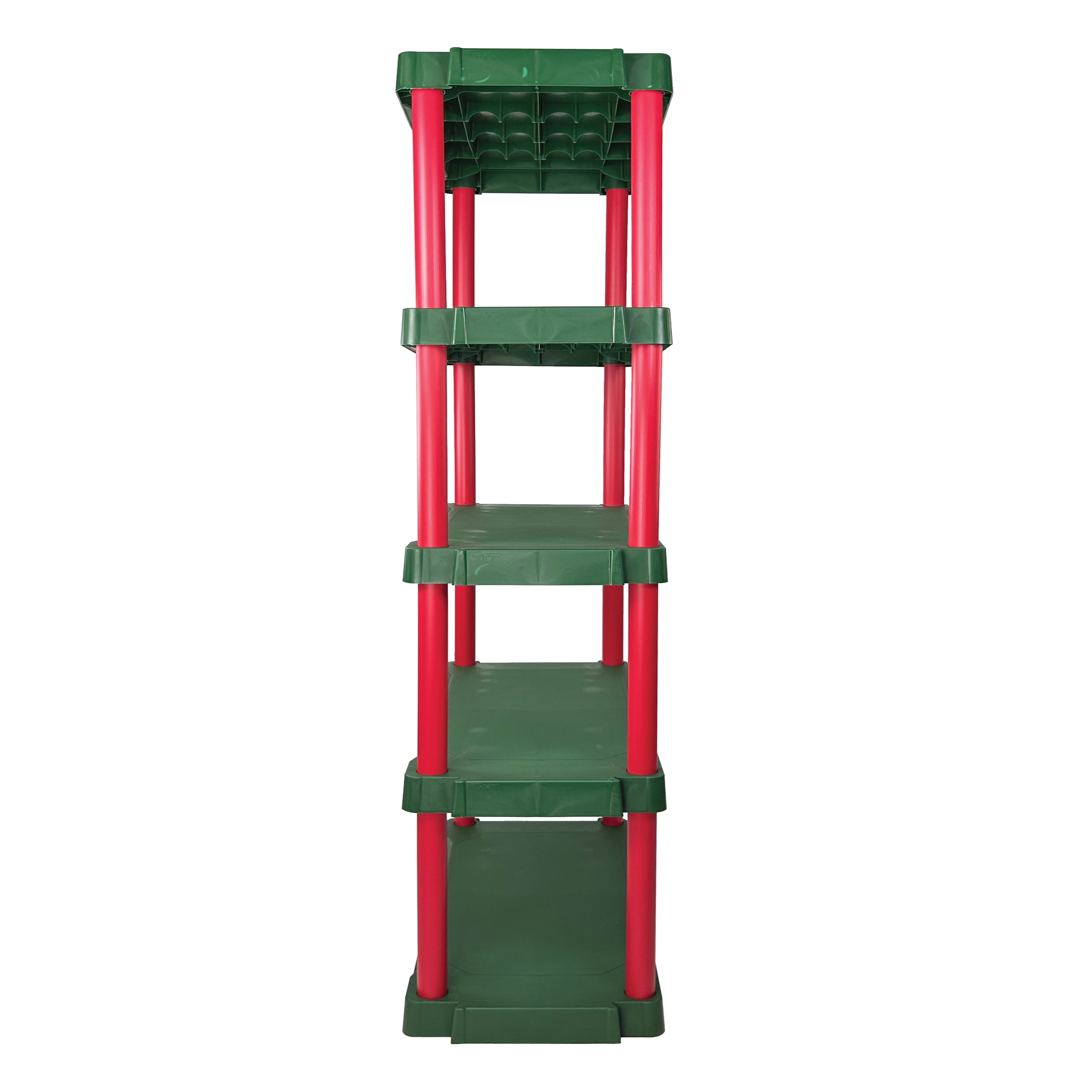 (2 pack) Santa's Little Shelves 13.88"D x 30"W x 68.8"H 5-Shelf Plastic Garage Storage Shelves, Red and Green, Adult