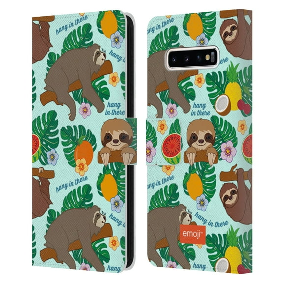 Head Case Designs Officially Licensed emoji® Sloth Tropical Leather Book Wallet Case Cover Compatible with Samsung Galaxy S10 / S10 Plus
