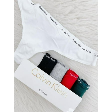 Calvin Klein Women s Signature Cotton Thong 5 Pack Panty White/Black/Grey/Red/Green QD3712-960