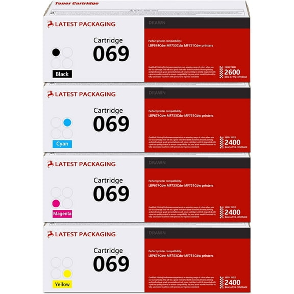 069 CRG-069 Toner Cartridge [4-Pack, 1BK 1C 1M 1Y]: Replacement for Canon 5094C001 5093C001 5092C001 5091C001 LBP674Cdw MF751Cdw Printer