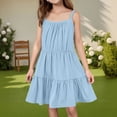 thumbnail image 2 of LTTVQM Girl's Casual Dresses 13-14 Summer Solid Color Sleeveless Ruffle Hem Midi Dress Vacation Square Neck Sundress Soft Church Dress Light Blue 13-14 Years, 2 of 6
