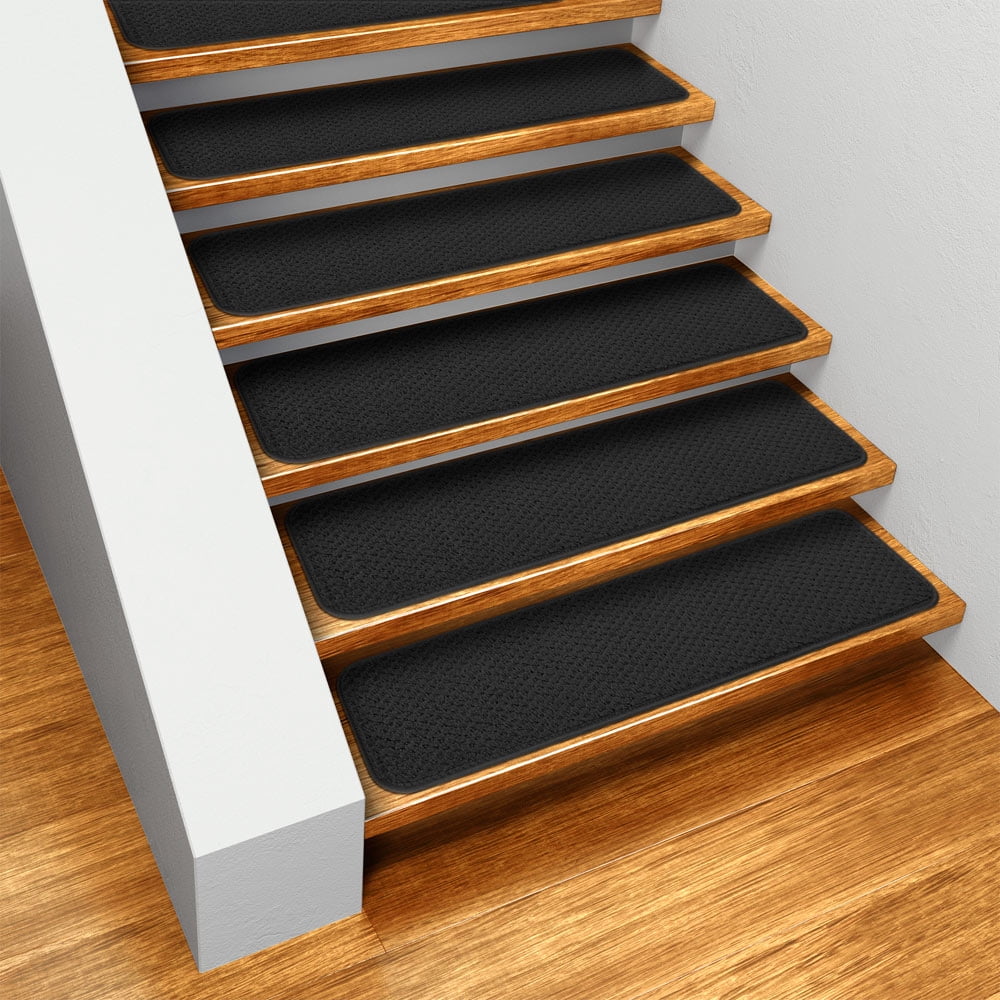 Set of 12 Skidresistant Carpet Stair Treads Black 8 In. X 23.5 In
