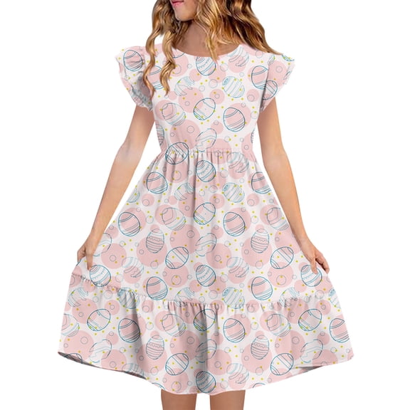 Girls Easter Dress Pastel Multicolor Ruffle Sleeve Tiered A-Line Dress Spring Church Outfit for Kids 5-14 Years,Size 11 T