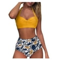 thumbnail image 2 of Women Vintage Swimsuit Two Piece Retro Halter Ruched High Waist Print Bikini Set, 2 of 7