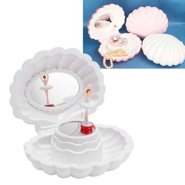Joyero Musical Con Conchas, Elegante Joyero Infantil De Estilo Retro Con Bailarina Y Espejo De Maquillaje, Organizador Musical De Joyas Para Niñas.