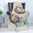 thumbnail image 4 of Oyster Soft Flannel Fleece Throw Blanket, Sketched Virginica Atlantic Oysters on Polka Dot Background, Cozy Plush for Indoor and Outdoor Use, 70" x 90", Dark Brown Azure Blue, by Ambesonne, 4 of 5