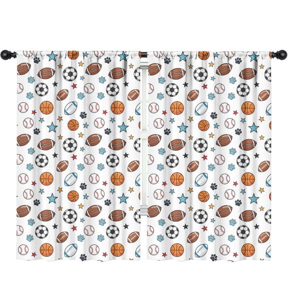Blackout Kids Curtains,Football and Basketball White Pattern Children's Insulated Curtains Set Of 2,Bedroom Essentials,Toddler Room Decor 52"x84"
