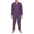 thumbnail image 4 of Kll Retro Florals Purple Sleepwear Mens Flannel Pajamas,Long Cotton Pj Set, 4 of 9