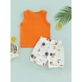thumbnail image 4 of Franhais Toddler Boys Summer 2Pcs Outfits, Letter/Tree Printed Short Sleeve Round Neck Vest + Elastic Waist Tree Printed Short Pants, 4 of 9