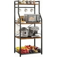 thumbnail image 1 of 4-Tier Kitchen Bakers Rack,Microwave Oven Stand with Large Wire Basket Kitchen Utility Storage Shelf with 8 Hooks for Organizer,Black + Retro, 1 of 8