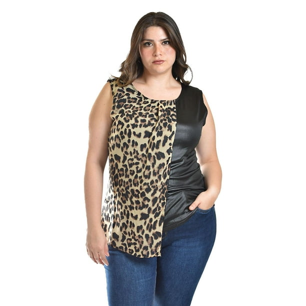 Blusa sin manga 2 texturas Roman Fashion /Tallas Extras, 702 (Print /Beige) beige 40