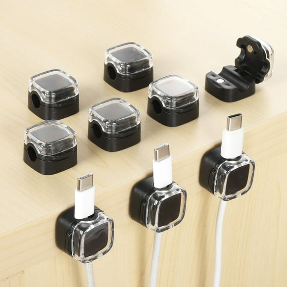 9Pack Cord Organizer Holder, Rectangle Cable Clips, Clear/Black