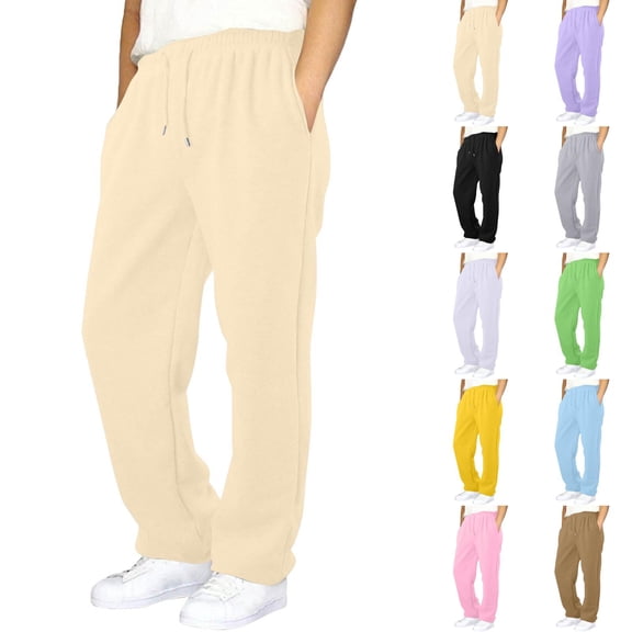 Hearthz Sweatpants Men Baggy Wide Leg Lounge Jogger Pants Men Lightweight Drawstring Cotton Sweatpants for Men with Pockets White XXXL