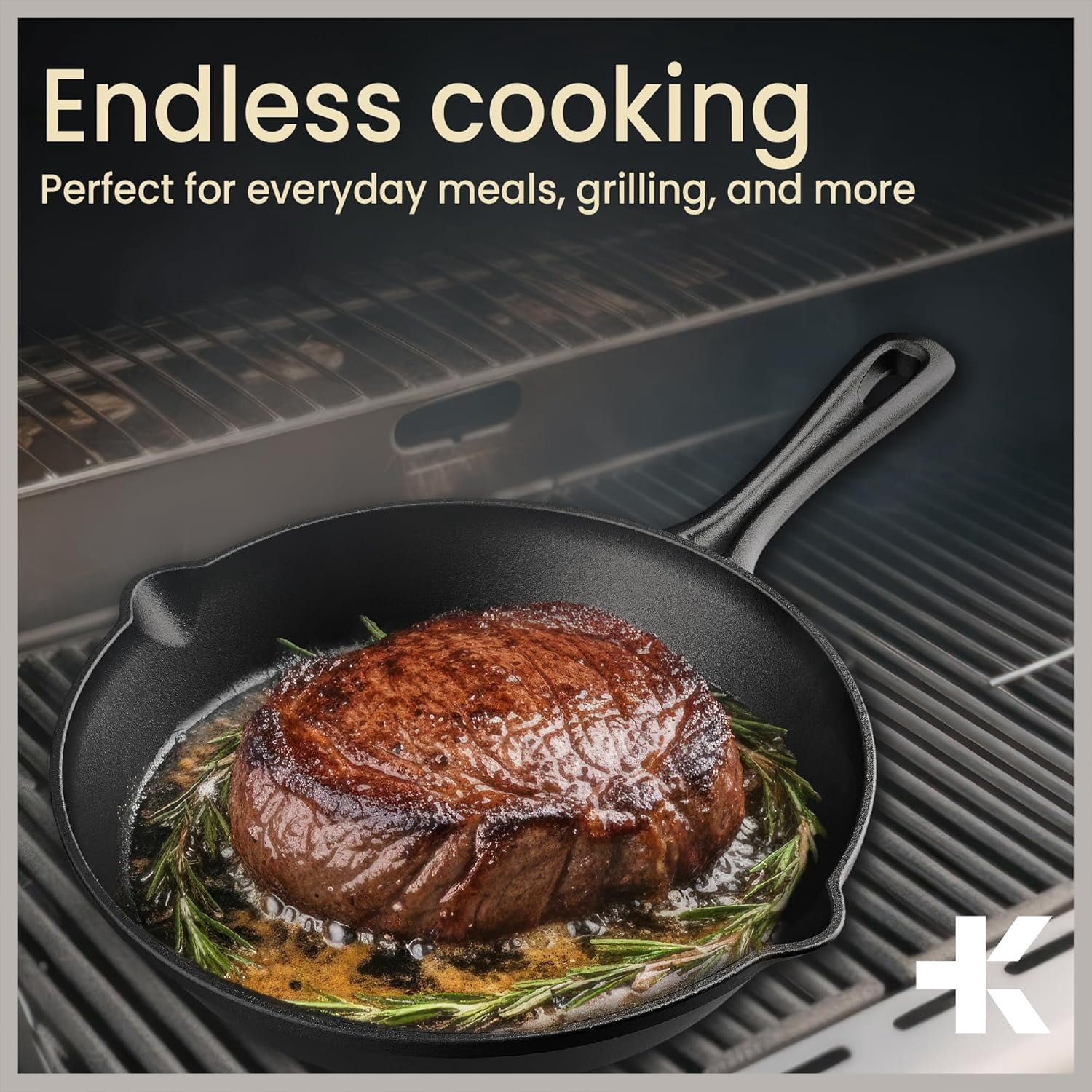 Bakken Cast Iron Skillet 12" Pre-Seasoned Frying Pans with Even Heat Retention, Versatile for Stove, Oven, Grill & Campfire, Easy-Grip Handles