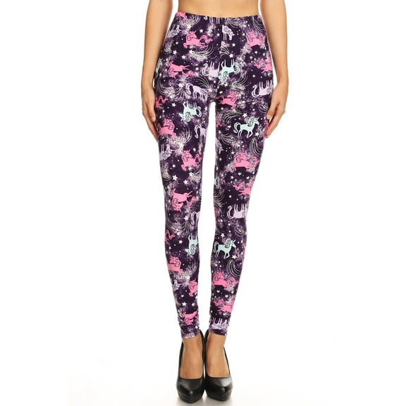 Women's Regular Stars & Unicorns Pattern Printed Leggings