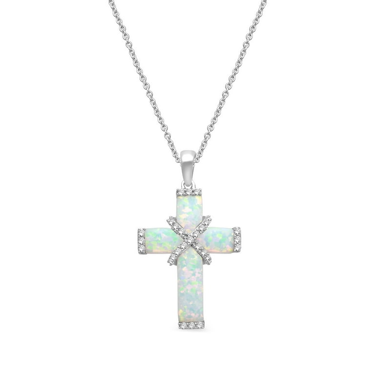 White sapphire cross necklace store