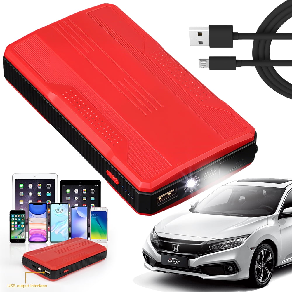 400A Peak 12V Car Jump Starter, 4800mAh Portable Battery Booster Pack with USB Charging Port, LED Flashlight, Emergency Power Bank for Gas Vehicles, Red