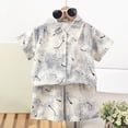 thumbnail image 2 of NIEWTR Kids Summer Outfits Toddler Boy Outfits 2T 3T 4T 5T Clothes Summer Kids Pattern Short Sleeve Button Down Shirt & Shorts Set(A1-White,12-18 Months), 2 of 7