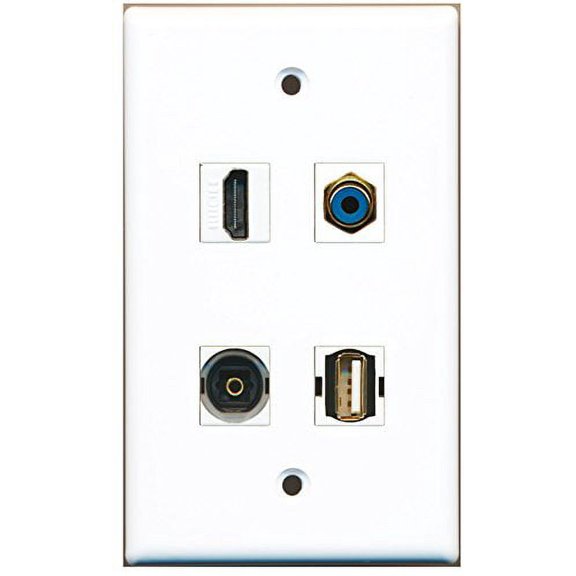 RiteAV - 1 Port HDMI 1 Port RCA Blue 1 Port USB A-A 1 Port Toslink Wall Plate