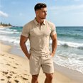 thumbnail image 6 of GrmtClth Casual Collared Tracksuit for Men 2 Piece Solid Polo Top and Relaxed Shorts Breathable Outdoor and Home Daily Wear Khaki M, 6 of 6