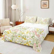 Manfei Teens Watercolor Flower Twin Sheet Sets, Farmhouse Plant Botanical Twin Fitted Sheet, Retro Fashion Style Flat Sheet, Lightweight Room Decor, 3 Pieces