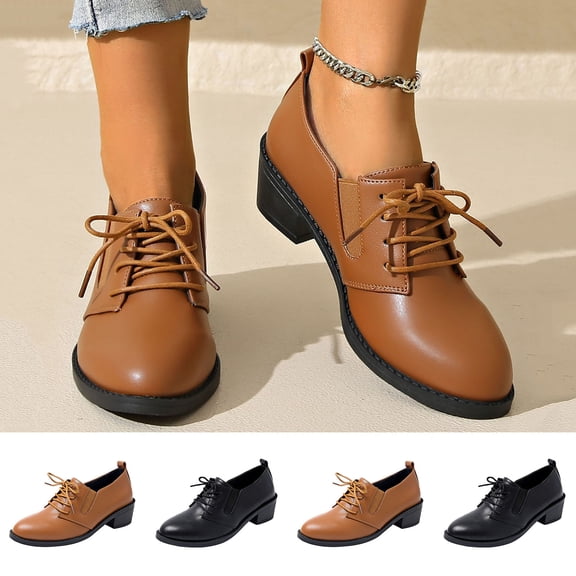 Puntoco Shoes for Women formal Lace Up Flats Dress Saddle Work office Ladies Business Casual Dressy Shoes Brown 9.5(43)