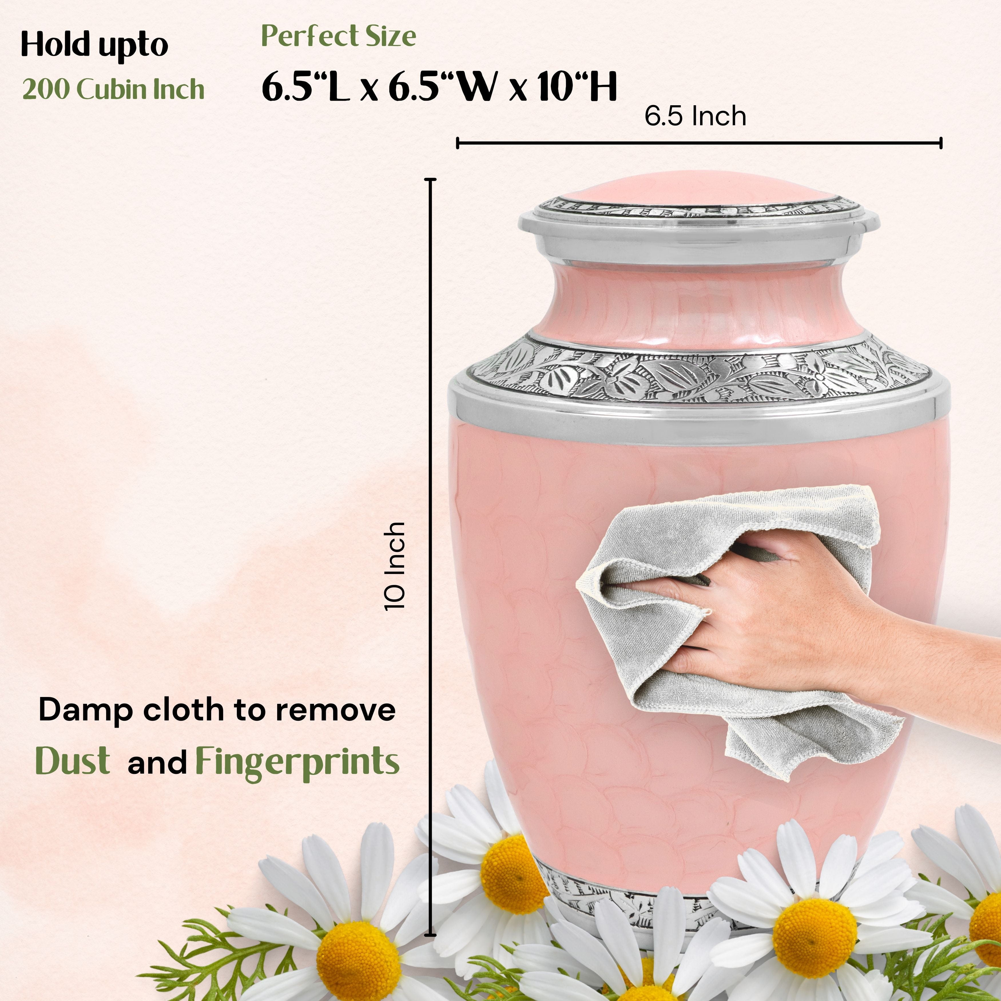Aluminum Handcrafted Urn - Elegant Keepsake Holder for Adult Human Ashes (Powder Pink & Silver)
