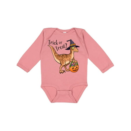

Inktastic Trick or Treating dinosaur witch costume Gift Baby Boy or Baby Girl Long Sleeve Bodysuit